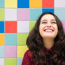 happy positive woman laughing