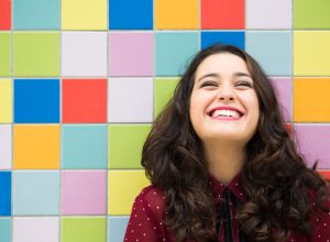 happy positive woman laughing