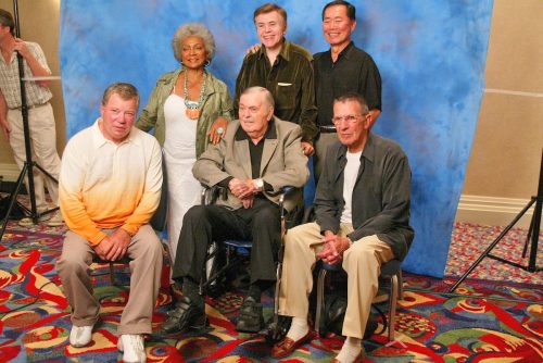 Nichelle Nichols, Walter Koenig, George Takei, William Shatner, James Doohan, Leonard Nimoy at the James Doohan Farewell Star Trek Tribute in 2004