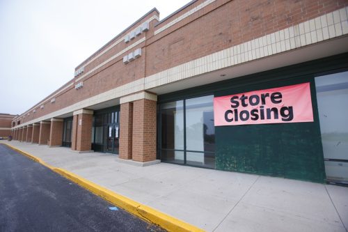 Store closing in suburban shopping center.