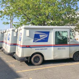 Mclean, Va, USA - May, 15, 2020 USPS car trucks on the parking lot. Postal Workers American Heroes concept.