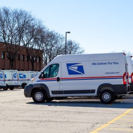 Delivery Vehicles are shown in Oak Brook, Illinois, USA. USPS is an independent agency of the executive branch of the United States federal government.