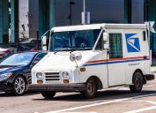 Aug 10, 2019 San Francisco / CA / USA - USPS vehicle making deliveries in San Francisco