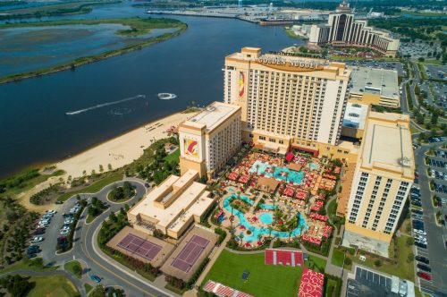 An aerial photo of the Golden Nugget Casino Resort in Lake Charles, Louisiana.