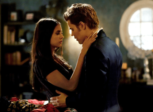 Nina Dobrev and Paul Wesley in a scene from Vampire Diaries. 