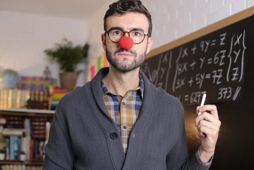 algebra teacher wearing a clown nose