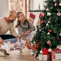 Couple Decorating a Christmas Tree