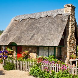 A thatched-roof cottage in Carmel, California.