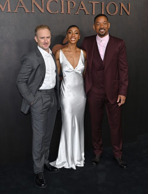 Ben Foster, Charmaine Bingwa, and Will Smith at the premiere of "Emancipation" in November 2022