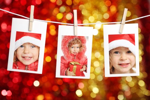 Photos of children against Christmas lights background
