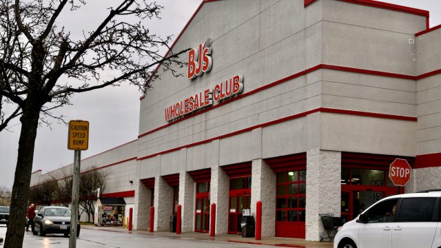 An angled view of the outside of a BJ's Wholesale Club.
