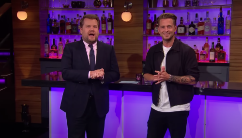 James Corden and Ryan Tedder on "The Late Late Show" in October 2022