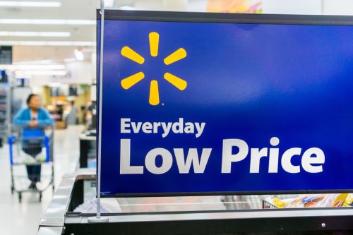 Walmart's "Everyday low price" tagline posted inside one of their stores located in south San Francisco bay area