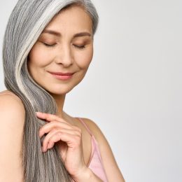 woman with long gray hair