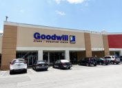 he exterior view of a Goodwill Store. Goodwill Industries International Inc,is an American nonprofit organization resells donated used clothing and merchandise.