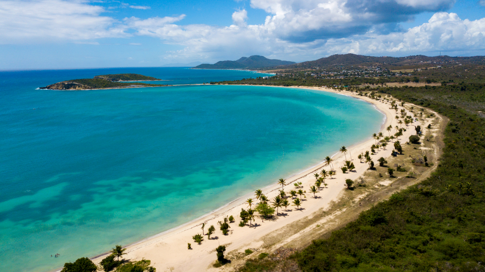 An aerial photo of a beach on Vieques Island off of Puerto Rico