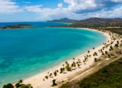 An aerial photo of a beach on Vieques Island off of Puerto Rico
