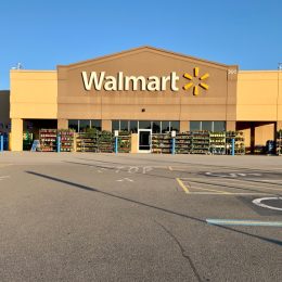 Walmart store in Gibsonia, a suburb of Pittsburgh. Thus Walmart has a large display of plants for sale in front of store.
