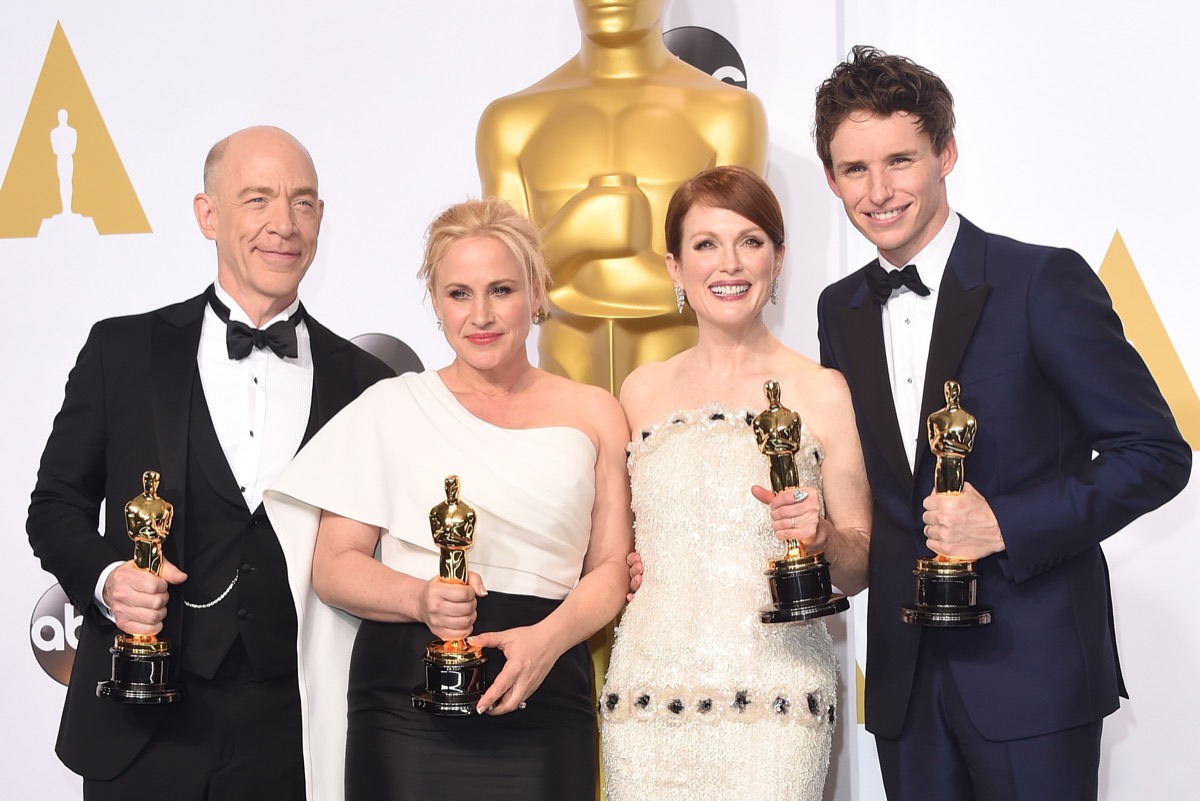JK Simmons, Patricia Arquette, Julianne Moore, and Eddie Redmayne at the 2015 Oscars.