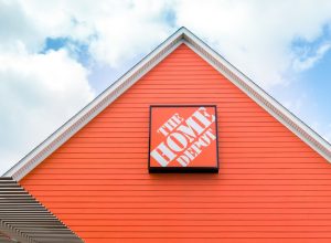 Home Depot store front in bright orange.