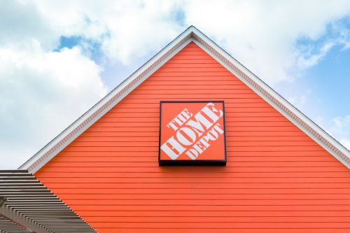 Home Depot store front in bright orange.