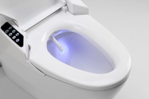 Toilet bowl with electronic high technology. Blue light in toilet bowl with bidet