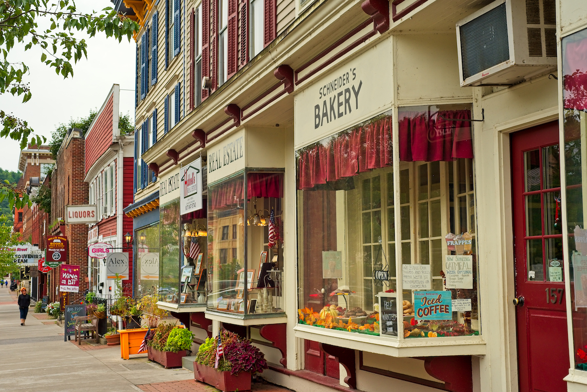 Old-time storefronts in Cooperstown, New York.