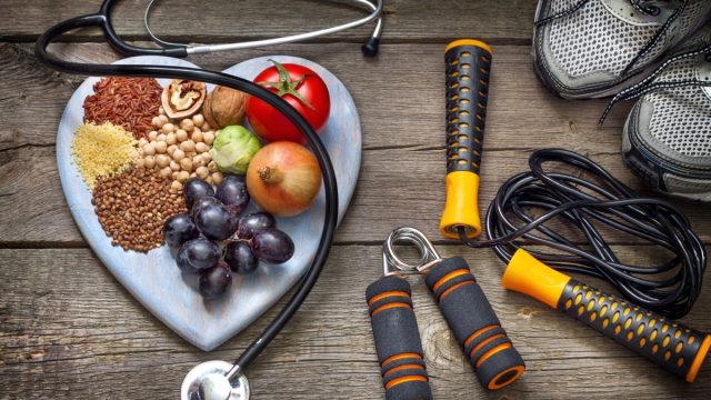 Healthy lifestyle concept with diet and fitness