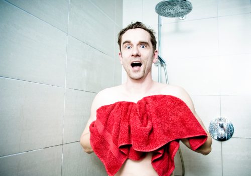 The man was shocked and stripped naked in the shower