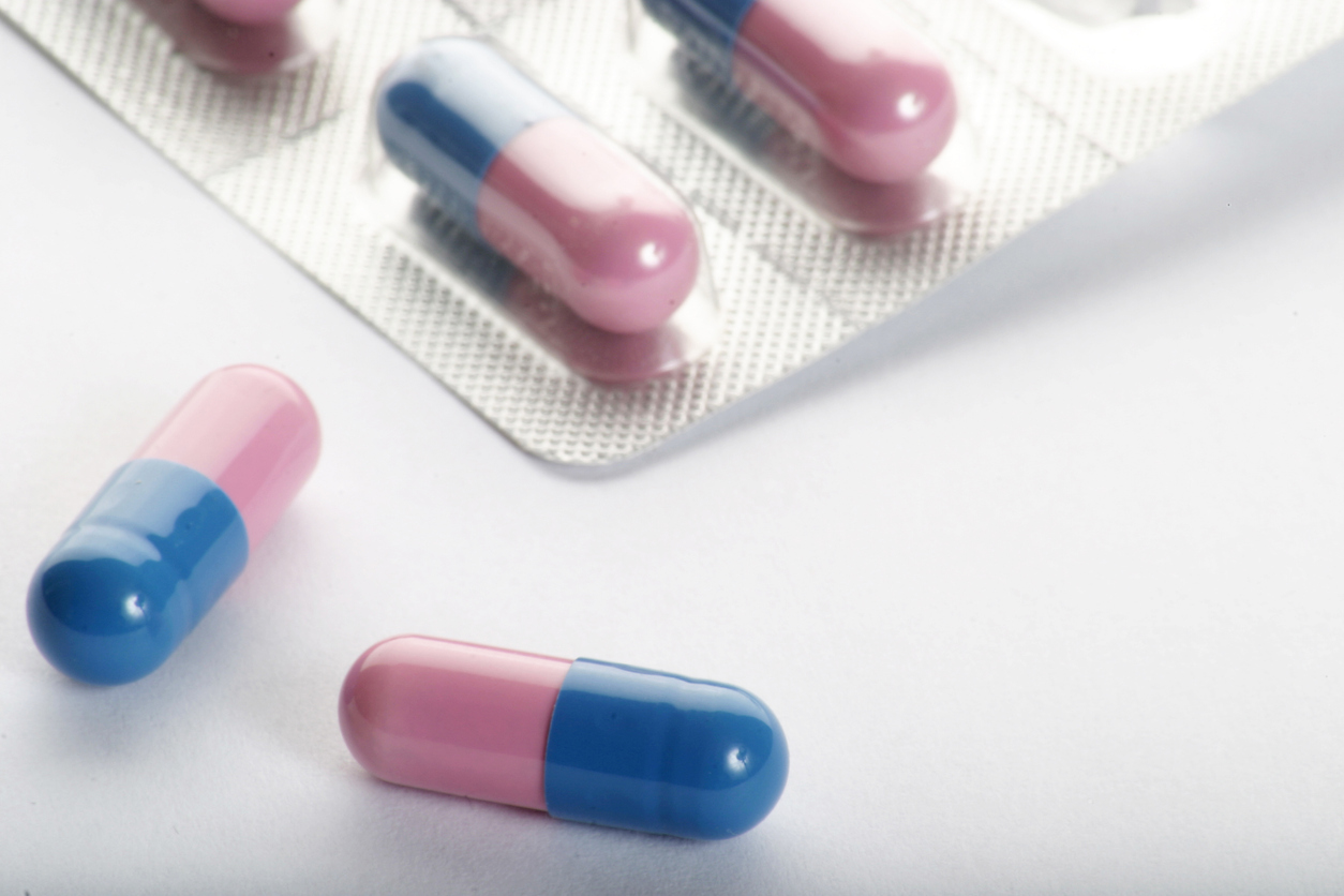 Close-up of pill capsules. 