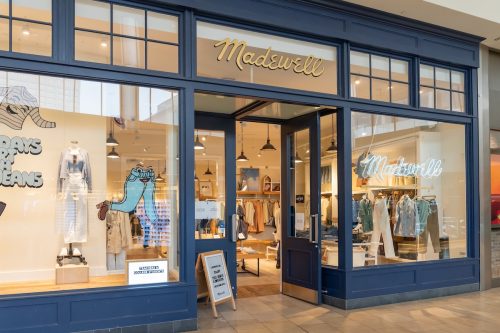 Front of a Madewell store in a shopping mall