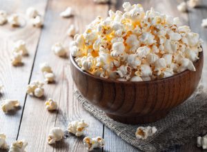 wooden bowl of popcorn