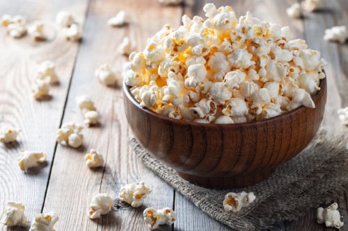 wooden bowl of popcorn