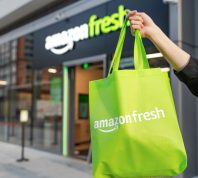 amazon fresh bag in front of store