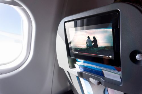 movie on airplane touchscreen