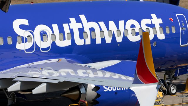 A Southwest Airlines plane sitting on the tarmac