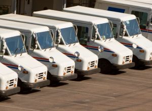 A row of postal cars for USPS