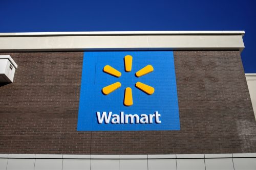 A Walmart logo on the side of a store location