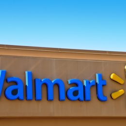 New Walmart corporate identification name and logo outside a store in Bellingham, Massachusetts