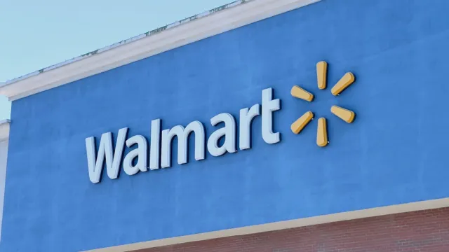 A closeup of a Walmart storefront sign