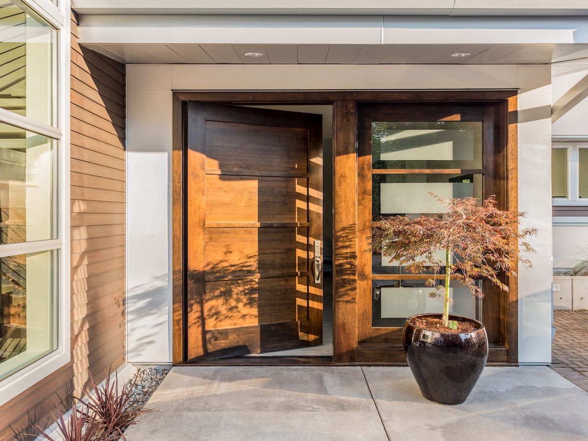 Close up of wood doorway into home