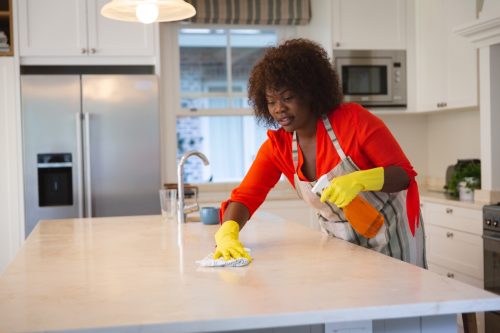 Black Woman Cleaning Counter