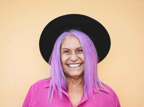 Older Woman with Pink and Purple Hair