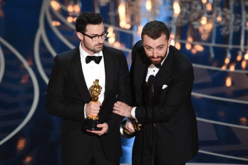Sam Smith receiving an Oscar