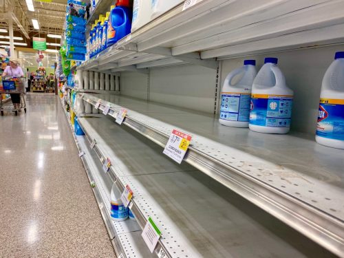 Due to COVID-19 Coronavirus spreads in The United States. People are panic buying, bleach products were almost sold out at Publix supermarket.
