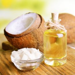 Coconut,Oil,On,Table,On,Light,Background
