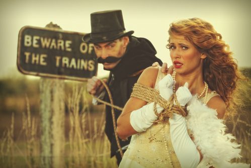 actors in a western featuring a villain and a damsel in distress