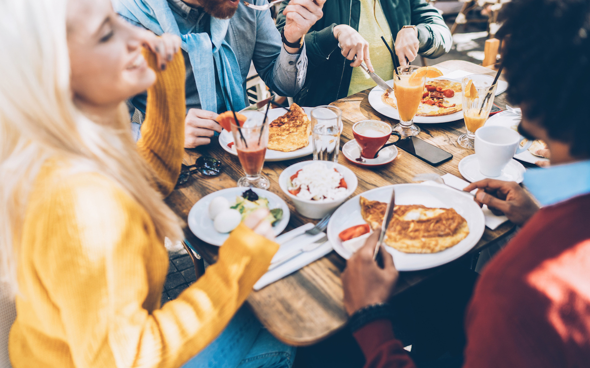 Group of friends eating brunch in a restaurant