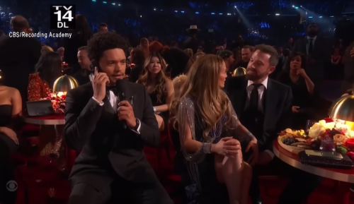 Trevor Noah, Jennifer Lopez, and Ben Affleck at the 2023 Grammys