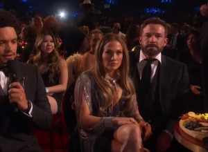 Trevor Noah, Jennifer Lopez, and Ben Affleck at the 2023 Grammys